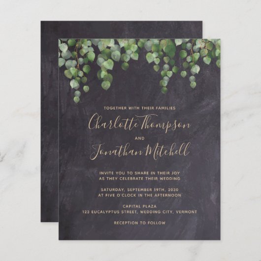 Budget Rustic Greenery Foliage Wedding Uitnodiging (Voorkant / Achterkant)