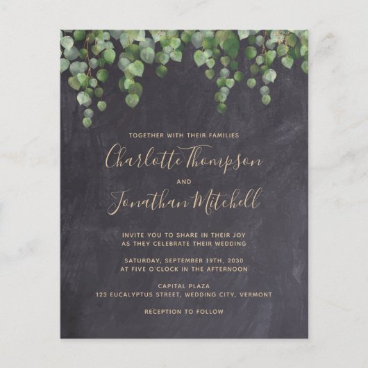 Budget Rustic Greenery Foliage Wedding Uitnodiging (Voorkant)