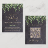 Budget Rustic Greenery QR Code Wedding Uitnodiging (Voorkant / Achterkant)