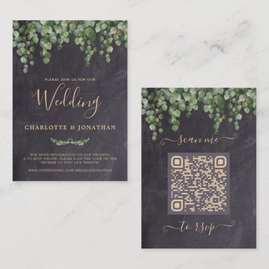 Budget Rustic Greenery QR Code Wedding Uitnodiging (Voorkant / Achterkant)