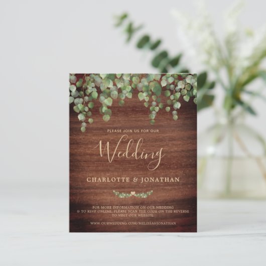 Budget Rustic Greenery QR Code Wedding Uitnodiging (Staand voorkant)
