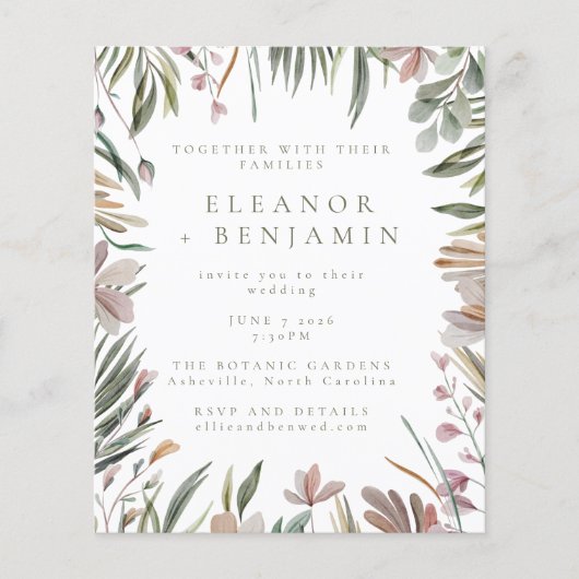 Budget Rustic Greenery Sage Stylish Wedding Invite (Voorkant)
