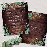 Budget Rustic Greenery Wedding<br><div class="desc">Uitnodigingen ter viering van een trouwe bruiloft, gedrukt op lichtgewicht papier, ideaal voor conservatieve budgetten en voor handmatige levering aan gasten. Een prachtig land, donker hout met waterverf eucalyptus en groen met gouden accenten en elegante scripttypografie. Alle tekst kan worden bewerkt om de tekst aan uw wensen aan te passen....</div>