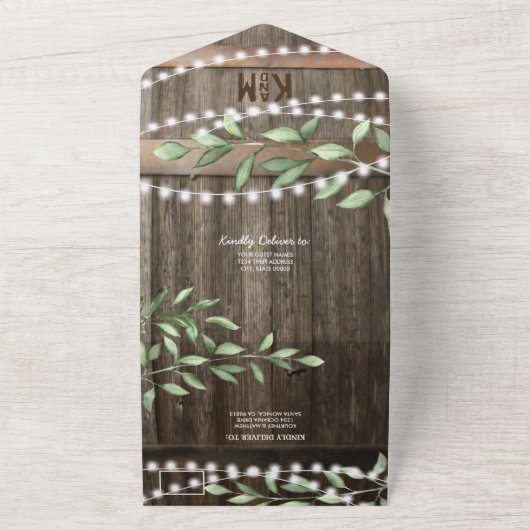 Budget Rustic Greenery Wedding All In One Uitnodiging (Buitenkant)