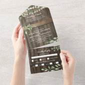 Budget Rustic Greenery Wedding All In One Uitnodiging (Afscheurbaar)