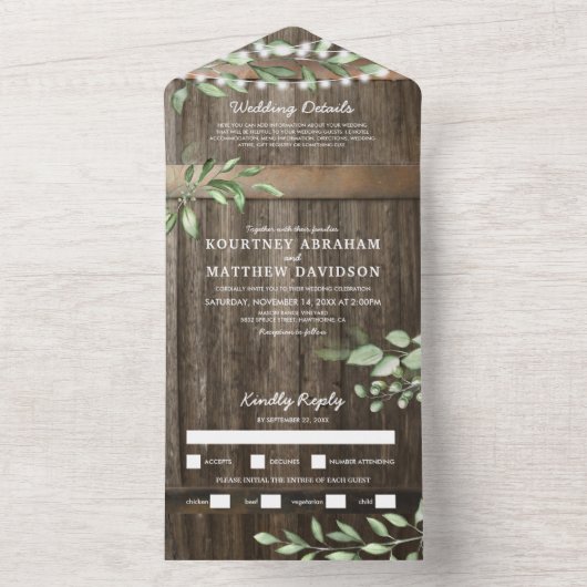 Budget Rustic Greenery Wedding All In One Uitnodiging (Binnen)