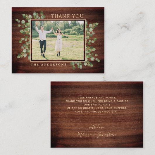 Budget Rustic Greenery Wedding Foto Dank u Notitiekaartje (Voorkant / Achterkant)