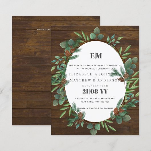 Budget Rustic Greenery Woodland Wedding Invite (Voorkant / Achterkant)