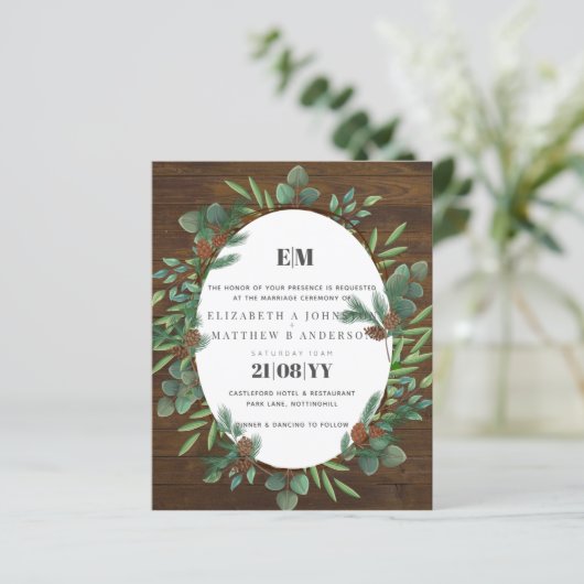 Budget Rustic Greenery Woodland Wedding Invite (Staand voorkant)