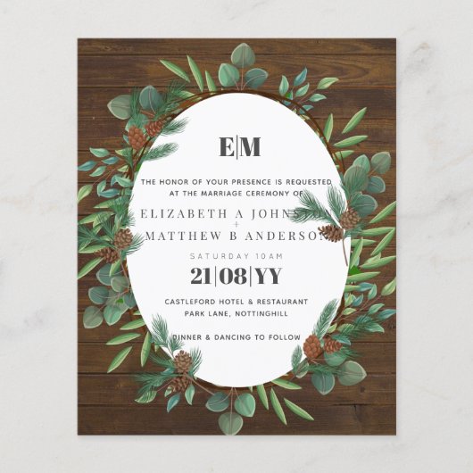 Budget Rustic Greenery Woodland Wedding Invite (Voorkant)