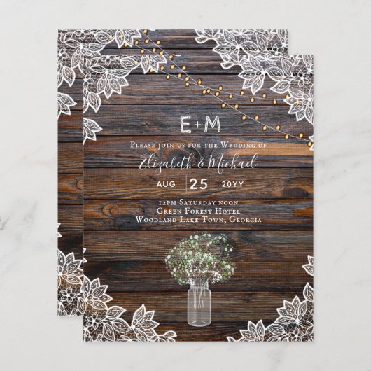 Budget Rustic Gypsophila Mason Jar Wedding (Voorkant / Achterkant)