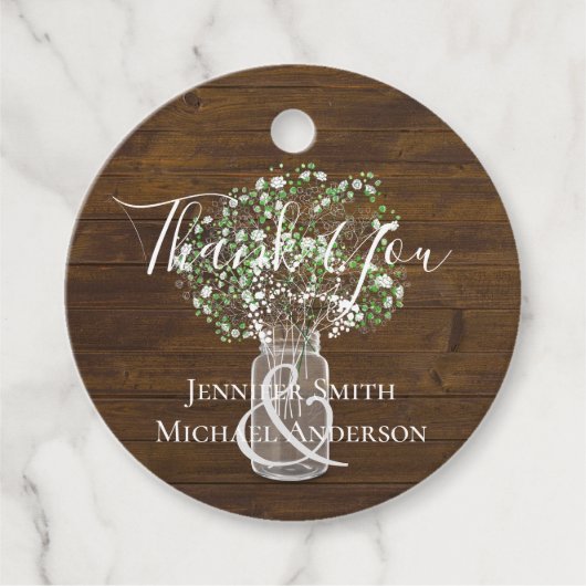 Budget Rustic Gypsophila Mason Jar Wedding Bedankjes Labels (Voorkant)