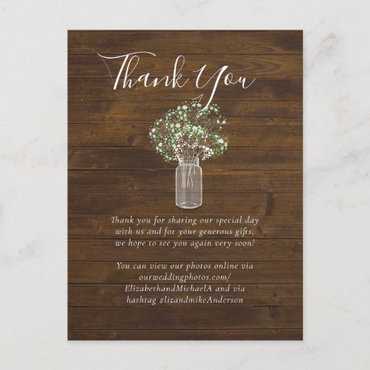Budget Rustic Gypsophila Mason Jar Wedding Briefkaart (Voorkant)