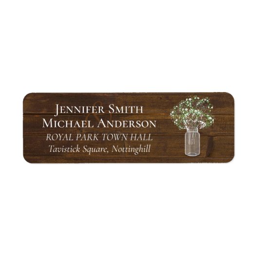 Budget Rustic Gypsophila Mason Jar Wedding Etiket (Voorkant)