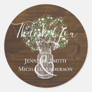 Budget Rustic Gypsophila Mason Jar Wedding Ronde Sticker