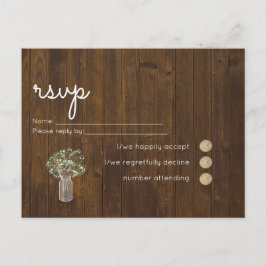 Budget Rustic Gypsophila Mason Jar Wedding RSVP Uitnodiging Briefkaart