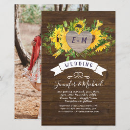 BUDGET Rustic Heart PHOTO Sunflower Wedding Invite