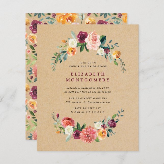 Budget Rustic Kraft Floral Wreate Vrijgezellenfees (Voorkant / Achterkant)