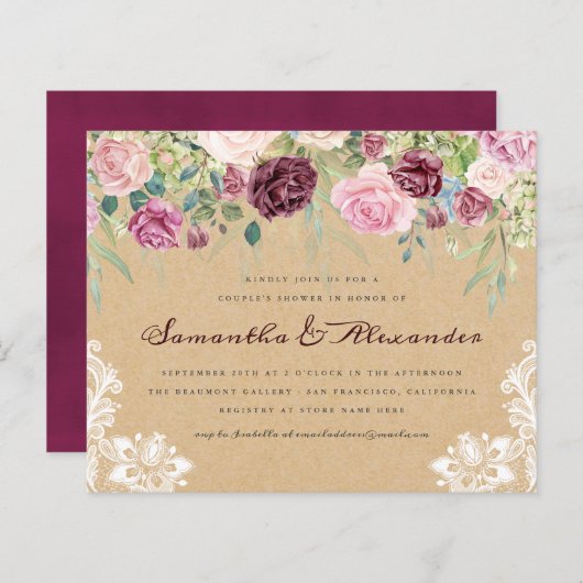 Budget Rustic Kraft Lace Floral Couple's Shower (Voorkant / Achterkant)