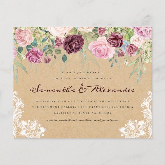 Budget Rustic Kraft Lace Floral Couple's Shower (Voorkant)