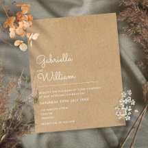 Budget Rustic Kraft Minimalistische Trouw Uitnodig