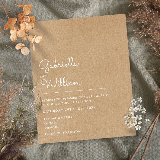Budget Rustic Kraft Minimalistische Trouw Uitnodig