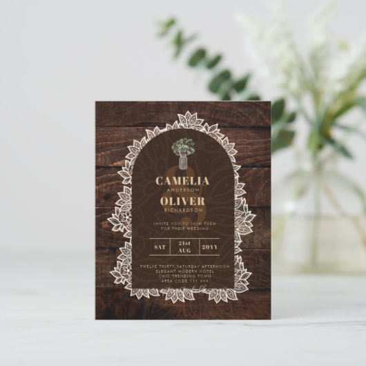 Budget Rustic Lace MasonJar Gypsophila Wedding INV (Staand voorkant)