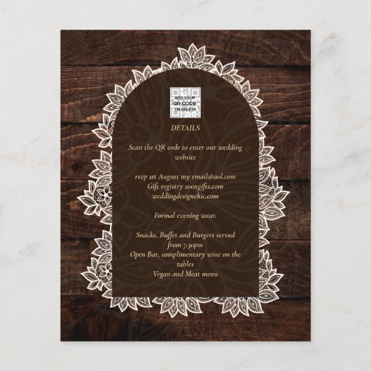 Budget Rustic Lace MasonJar Gypsophila Wedding INV (Achterkant)