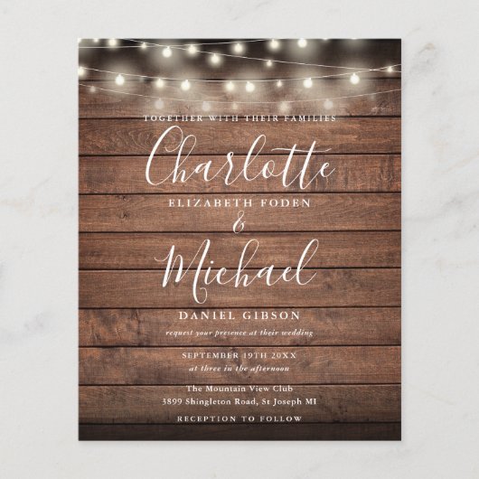 Budget Rustic Lights Foto Huwelijksuitnodiging (Voorkant)