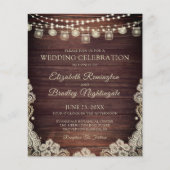 Budget Rustic Lights Jars Lace Wedding Invitation (Voorkant)