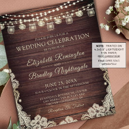 Budget Rustic Lights Jars Lace Wedding Invitation