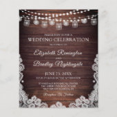 Budget Rustic Lights Jars Lace Wedding Invitation (Voorkant)