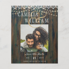 BUDGET RUSTIC LIGHTS LACE PHOTO Wedding Save Date Flyer
