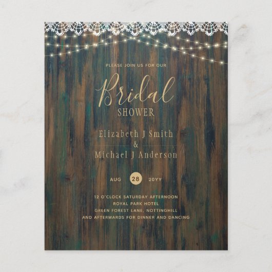 BUDGET RUSTIC LIGHTS LACE VRIJGEZELLENFEEST INVITE FLYER (Voorkant)