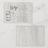 Budget Rustic Lights Mason Jar Wedding RSVP Kaart Notitiekaartje (Voorkant / Achterkant)