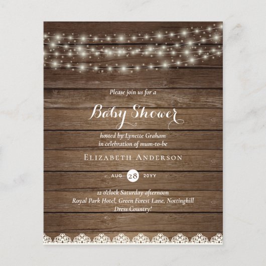 Budget Rustic Lights Mason Jars Lace Baby shower (Voorkant)