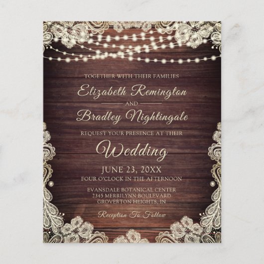 Budget Rustic Livory Lace Wedding Uitnodiging (Voorkant)