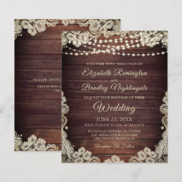 Budget Rustic Livory Lace Wedding Uitnodiging