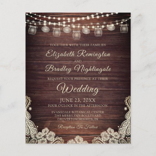 Budget Rustic Livory Lace Wedding Uitnodiging (Voorkant)