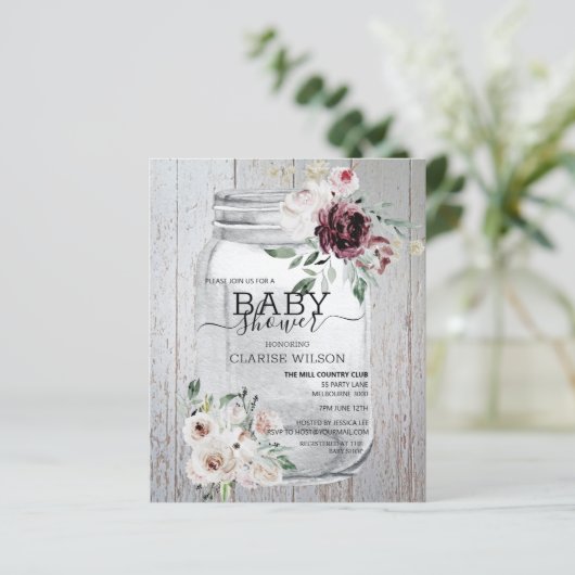 BUDGET Rustic Mason Jar Baby shower Uitnodiging (Staand voorkant)