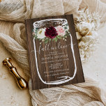 Budget Rustic Mason Jar Bridal Shower<br><div class="desc">Deze mooie budgetvriendelijke bruiddoucheuitnodigingen zijn perfect voor elke Bride-to-be! Dit ontwerp bevat een bouquet van prachtige, bogundy en bloemen van de waterverf met zachte groen en een mooi script. Houd er rekening mee dat ENVELOPES NIET inbegrepen zijn. De afmetingen van deze uitnodiging zijn 4, 5 x 5, 6 inch en...</div>