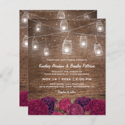 Budget Rustic Mason Jar Floral Wedding Uitnodiging (Voorkant / Achterkant)