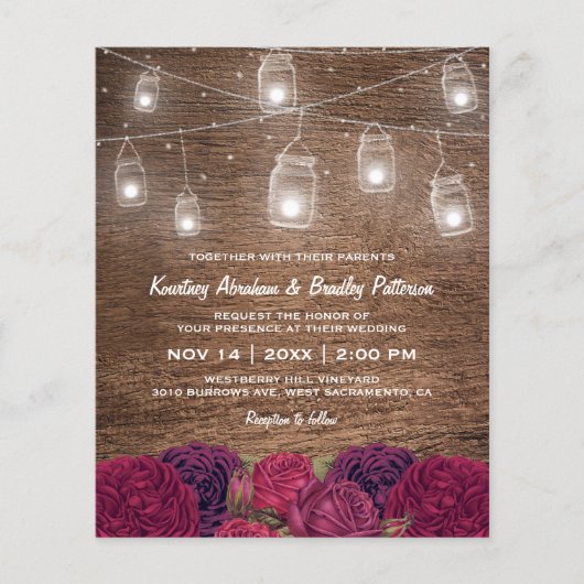 Budget Rustic Mason Jar Floral Wedding Uitnodiging (Voorkant)