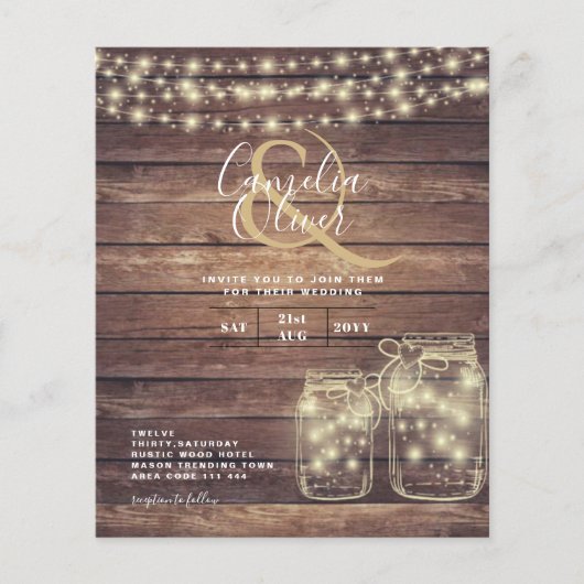 BUDGET Rustic Mason Jar Lights WEDING Flyer (Voorkant)