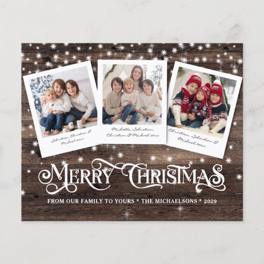 Budget Rustic Merry kerst Photo Holiday Card Flyer (Voorkant)