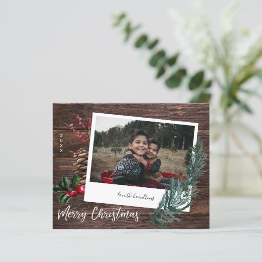 Budget Rustic Merry kersthout & Instant Photo (Staand voorkant)