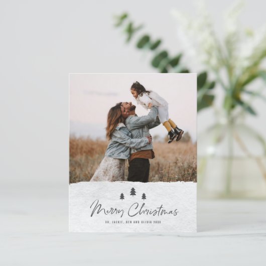 Budget Rustic Merry Kerstmis 2 Foto Holiday Kaart (Staand voorkant)