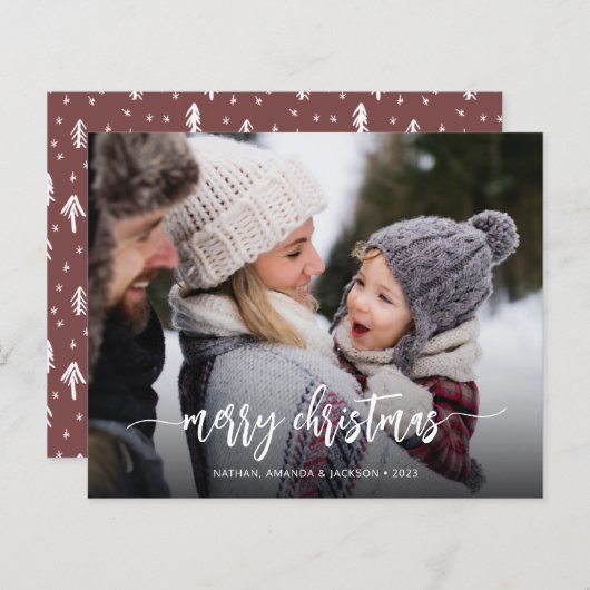 Budget Rustic Modern Merry-kerstfotokaart (Voorkant / Achterkant)
