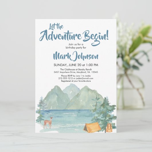Budget Rustic Mountains Adventure Birthday Party Kaart (Staand voorkant)