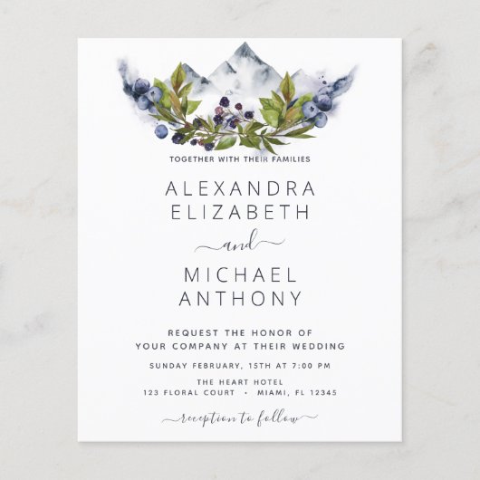 Budget Rustic Mountains Forest Wedding Flyer (Voorkant)